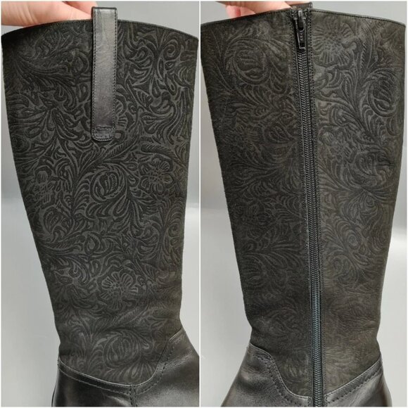 JIGSAW UK Western Zipper Boots Floral Embossed Black Suede Leather Size 38 US 7 - Picture 5 of 16